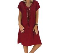 Plus Size Summer Dresses Women's Cotton Linen Dresses Cup Sleeve Comfy Travel Sundresses Beach Wear Vacation Clothes 2025 Wine Red