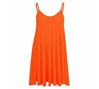 Plus Size Summer Neon Sleeveless Spaghetti Strap Cami Dresses Swing Flared Tunic Mini Dresses Evening Casual Wear Ladies Vest Blouse Camisole Tops Women UK Neon Orange 12-14
