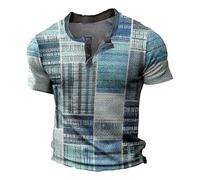 Plus Size Summer Tops for Men Summer Blouse Fathers Gifts Sports Yoga Men's T Shirt Button Neck Short Sleeved Casual Top Striped Plaid Retro Western Denim Print Top Warehouse Clearance Bargains Sale