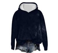 Plus Size Sweatshirts Long Sleeve Casual Solid Color Fashion Women Winter Hoodies, Navy, 3XL
