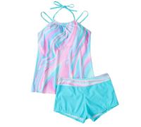 Plus Size Swimsuit for Women UK Clearance Halter Neck 2 Piece Tankini Sets Modest Bathing Suit Vacation Swimwear Swim Tank Top with High Waisted Shorts Summer Beachwear Swimming Costume Blue