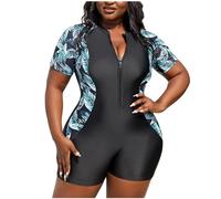 Plus Size Swimsuits for Women UK Tummy Control, Boyleg One Piece Modest Swimwear Short Sleeve Zipper Rash Guard Set Hawaiian Surfing Beach Bathing Suits Swimming Costumes Ladies Clearance Black
