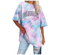 Plus Size T Shirts for Women Los Angeles Party Summer Walking Cycling Letter Printed Long Top Sports Oversized Teenager T-Shirt B-Pink