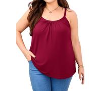 Plus Size Tank Top with Built in Bra Adjustable Straps Summer Essential Loose Fit Tank for Women Cami Shirt Red 2X