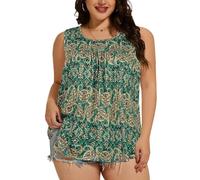 Plus Size Tank Tops for Women Summer Oversize Vest Sleeveless Loose Tee Blouses(Green Yellow Paisley,3XL)