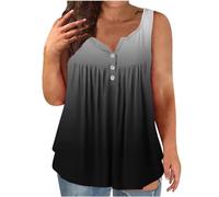 Plus Size Tank Tops for Women UK V Neck Button Up Vest Tops Floral Graphic Print Long Length Pleated Vests Tunic Tops Summer Sleeveless T Shirts Ladies Curved Hem Flowy Vest Loose Casual Tee Sale