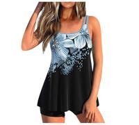 Plus Size Tankini for Women with Shorts UK Sale,2 Piece Floral Tankinis Sets Boyleg Swim Trunks High Waist Swimsuits Tummy Control Swimwear Beach Bathing Suit Swimming Costumes Ladies