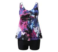 Plus Size Tankini Sets for Women - Floral Print Tummy Control Swimsuits with Boyshorts