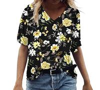 Plus Size Tankini Tops 100 Percent Cotton Blouses Good Luck Gifts Travelling T Shirts for Women Summer Floral Print Plus Size Tops Short Sleeve V Neck Spring Blouses Loose Basic Clearance Store