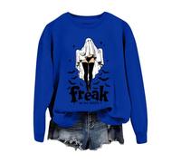 Plus Size Tops for Women Cute Sweatshirts Women Funny Graphic Crewneck Long Sleeve Halloween Pullover Tops Plus Size Stylish Y34k Fall Outfits A-Blue,L