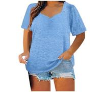 Plus Size Tops for Women Fashion V Neck Shirts Summer Casual Comfortable Soft Short Sleeve Tunic Blouses Basic T-Shirts Jumper Front Short Back, lightblue, 3XL