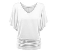 Plus Size Tops for Women Fashion Women Solid V-Neck Batwing Sleeve Ruched Fold Hem Loose Short Sleeve T-Shirt Blouse Long Tops to Wear with Leggings Green Grey Pink Purple Red L XXL XXXL XXXXL XXXXXL