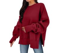 Plus Size Tops for Women Sweatshirt with Thumb Hole Split Side Jumper Blouse Long Sleeve Crew Neck Pullover Shirt Fall Winter Warm Sweatshirts Comfort Sports Casual Jumpers Loungewear Blouses Red