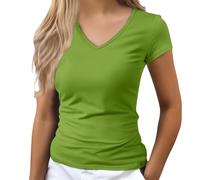 Plus Size Tops for Women T Shirts for Women UK V-Neck Sexy Short Sleeve Tops Summer Basic Slim Fit Tee Shirt Ladies Going Out Top Y2k Sexy Womens v Neck t Shirts Green XXL