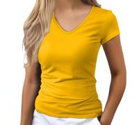 Plus Size Tops for Women T Shirts for Women UK V-Neck Sexy Short Sleeve Tops Summer Basic Slim Fit Tee Shirt Ladies Going Out Top Y2k Sexy White top Yellow XXL