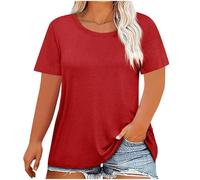 Plus Size Tops for Women UK Summer Short Sleeve Crew Neck T Shirts 2025 Fashion Solid Loose Fit Blouses Ladies Oversized Tee Shirt Dressy Casual Going Out Tops Baggy Tunic Red