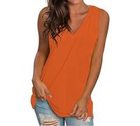 plus size tops for women Womens Summer Vests Tops Plus Size Blouses Sleeveless V Neck Casual Shirts Ladies Tank Top for Women UK Solid Color Loose Tunic Oversized (Orange, L)