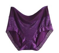 Plus Size Underwear Sexy Women's Solid Color Medium High Waist Ultra Thin Hollow Comfortable Fit Breathable Loose Plus Size Briefs Cotton Seamless Knickers For Women (Purple, XXXXXL)