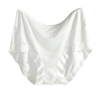 Plus Size Underwear Sexy Women's Solid Color Medium High Waist Ultra Thin Hollow Comfortable Fit Breathable Loose Plus Size Briefs Cotton Seamless Knickers For Women (White, XXXL)