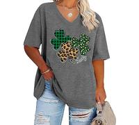 Plus Size V Neck St. Patrick's Day T Shirt Women Lucky Clover Graphic Irish Tee Casual Loose Fit Tunic Tops Blouse, Gray, 4XL Plus