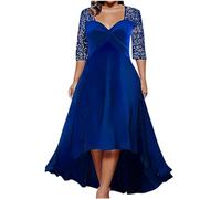 Plus Size Velvet Dresses for Women UK Sequin Cocktail Dress V Neck Pleated Maxi Dresses Half Sleeve Tunic Evening Dresses Sparkly Glitter Party Dresses Wedding Guest Gown Blue