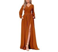 Plus Size Wedding Bridesmaid Dresses with Sleeves Burnt Orange Chiffon Formal Wedding Guest Dress Maid of Honor UK22