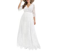 Plus Size Wedding Dress Boho - Maxi Bridal Shower Bohemian Formal Lace Long Dresses, White, 26 Plus