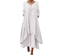 Plus Size Wedding Guest Dresses-Irregular Solid Long Dress Sleeve Long Women Casual Loose O Neck Dress Women'S Dress