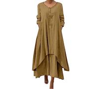 Plus Size Wedding Guest Dresses-Irregular Solid Long Dress Sleeve Long Women Casual Loose O Neck Dress Women'S Dress