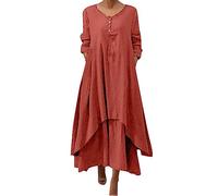 Plus Size Wedding Guest Dresses-Irregular Solid Long Dress Sleeve Long Women Casual Loose O Neck Dress Women'S Dress