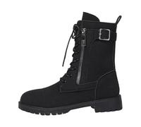 Plus Size Women Boots Chunky Sole Ankle Lace Winter Hiking Lightweight Block Heel Commute, Office Rainy Days Western Cowboy Knee High Faux Leather (5) Black