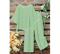 Plus Size Women Casual Fashion Set Loose Comfortable Open Split Half Sleeve Top Wide Pants Long Pant Two Piece Outfit Pajama Set 2XL PurPle