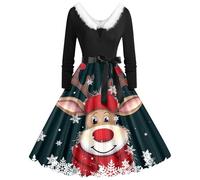 Plus Size Women Christmas Faux Fur Panel Long Sleeve Dress, Christmas Party Dress Sexy Deep V-Neck Red White Sleeveless Maxi Wrap Dresses Xmas Outfit Cosplay Party Outfits for Women UK