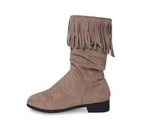Plus Size Women Womens Fringe Western Boots Hidden Ankle Rain Knee-High Suede Easy Clean Rainy Days Country Walk Over The Knee Stretch High Heel (4) Khaki