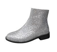Plus Size Women Women's Stylish Sequined Ankle Wellies Rain Boots Knee-High Suede Lug Sole Rainy Days City Walking Over The Knee Stretch High Heel (24) Silver