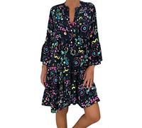 Plus Size Women's Boho Dress UK Clearance Summer 3/4 Sleeve Button Down V Neck Midi Dress Floral Print Beach Sundresses