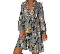 Plus Size Women's Boho Dress UK Clearance Summer 3/4 Sleeve Button Down V Neck Midi Dress Floral Print Beach Sundresses