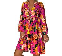 Plus Size Women's Boho Dress UK Clearance Summer 3/4 Sleeve Button Down V Neck Midi Dress Floral Print Beach Sundresses