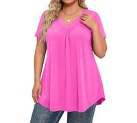 Plus Size Womens Clothing with Elegant V Neck Summer Casual Oversized T Shirts for Women Plus Size Tops for Women Hot Pink XXL 26