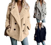 Plus Size Women's Coats Fleece Winter Warm Teddy Bear Jacket Cardigans Long Sleeved Lapel Double-Faced Solid Outercoats with Pockets Open Front Fluffy Overcoats Casual Parka Jacket Outwear UK Sales