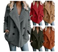 Plus Size Women's Coats Fleece Winter Warm Teddy Bear Jacket Cardigans Long Sleeved Lapel Double-Faced Solid Outercoats with Pockets Open Front Fluffy Overcoats Casual Parka Jacket Outwear UK Sales