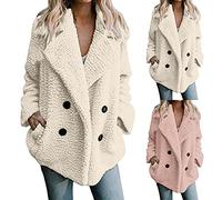 Plus Size Women's Coats Fleece Winter Warm Teddy Bear Jacket Cardigans Long Sleeved Lapel Double-Faced Solid Outercoats with Pockets Open Front Fluffy Overcoats Casual Parka Jacket Outwear UK Sales