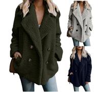Plus Size Women's Coats Fleece Winter Warm Teddy Bear Jacket Cardigans Long Sleeved Lapel Double-Faced Solid Outercoats with Pockets Open Front Fluffy Overcoats Casual Parka Jacket Outwear UK Sales