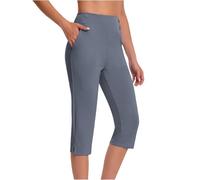 Plus Size Womens Cropped Trousers Ladies High Waisted 3/4 Length Trousers Elastic Waist Straight Leg Trouser with Pockets Solid Color Tights Soft Pant Office Work Pants Lounge Tummy Control Pants M