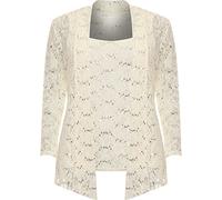 Plus Size Women's Floral Lace Sequin Cardigan and Vest Twin Set - Long Sleeve Open Front Top - Elegant Party Outfit - Soft Lined - Cream - 18