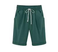Plus-Size Women's High-Waist Five-Point Cotton Shorts, Laced Waistband & Functional Pockets for Poolside Lounging, Yoga on The Beach & Resort Wear Green
