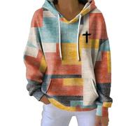 Plus Size Womens Hoodie,Women's Cross Patchwork Hoodies Stylish Colorful Hooded Sweatshirts Autumn Winter Checkered Printing Going Out Pullover Tops Long Sleeve Loose Comfort Casual Hoodie Clothes