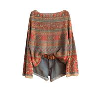 Plus Size Women's Jumpers Boho Multi-Coloured Print Jumpers for Women UK Crewneck Knit Womens Sweaters Spring Summer Thin Soft Loose Casual Daily Travel Basic Sweater Long Sleeve Tops Pullover