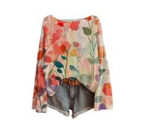 Plus Size Women's Jumpers Boho Multi-Coloured Print Jumpers for Women UK Crewneck Knit Womens Sweaters Spring Summer Thin Soft Loose Casual Daily Travel Basic Sweater Long Sleeve Tops Pullover