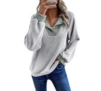 Plus Size Women's Jumpers Button Polo Neck Vertical Stripes Jumper for Women UK Baggy Knit Womens Sweaters Spring Fall Sweater Casual Daily Travel Sports Long Sleeve Tops Pullover Hoodie Grey